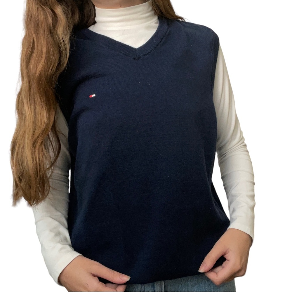 Tommy Hilfiger Navy Blue Preppy Dark Academia Fall Autumnal Sweater Vest